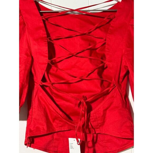 Urban Outfitters Shirt Women's Size XS NWT Strappy Back Puff Sleeve Red - Picture 2 of 14